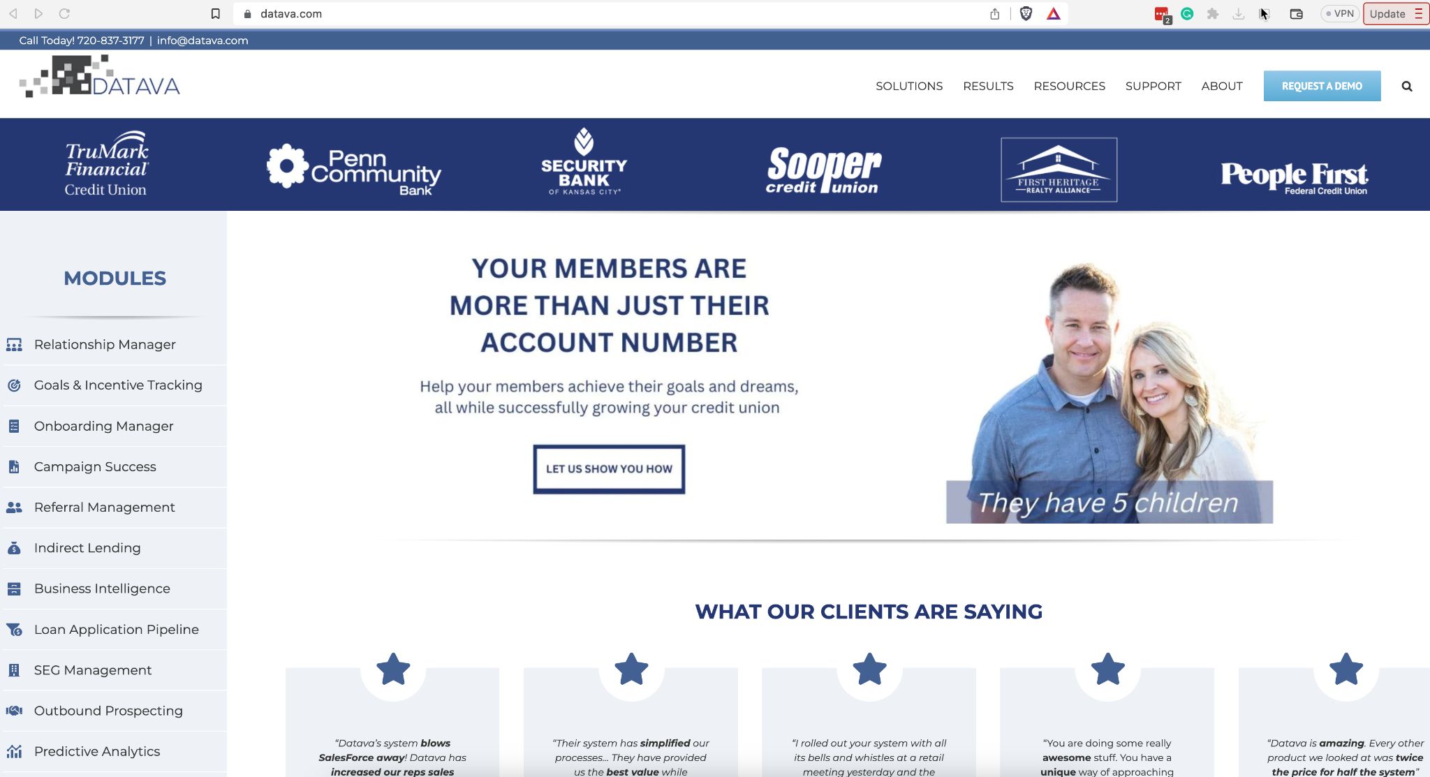 Datava platform and financial institution clients from my portfolio